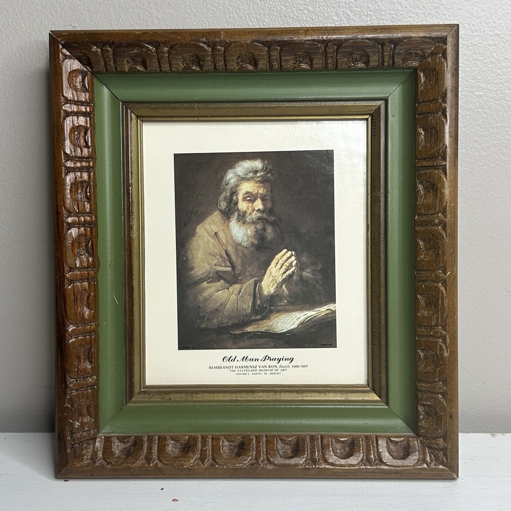 Rembrandt Harmenz Van  "Elderly Man In Prayer" Framed Picture Vintage Framed Art